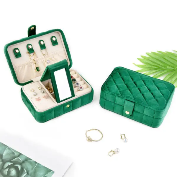 Wholesale custom velvet and suede travel jewelry cases with embossed branding and customizable interior compartments