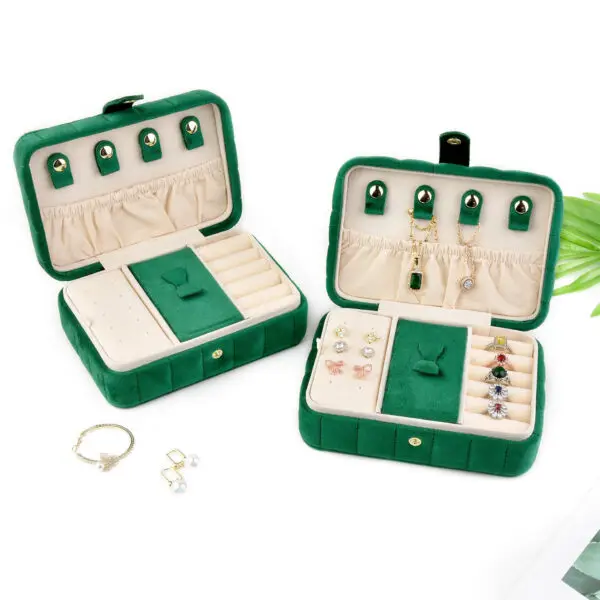 Wholesale custom velvet and suede travel jewelry cases with embossed branding and customizable interior compartments