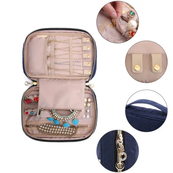 Custom branded travel jewelry organizer storage roll with logo printing and adjustable compartments