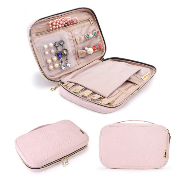 Custom branded travel jewelry organizer storage roll with logo printing and adjustable compartments
