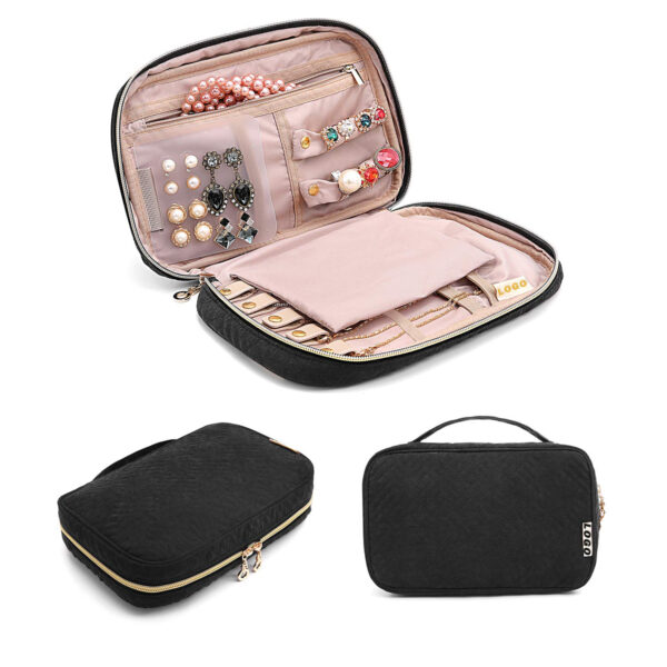Premium custom branded travel jewelry organizer roll case with compartments and eco-friendly materials