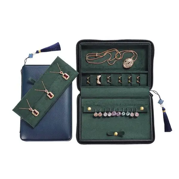 Custom portable travel jewelry pouch and compact storage case with customizable branding for jewelry retailers and brands