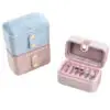 Luxury velvet travel ring storage box with custom logo branding and compartmentalized design