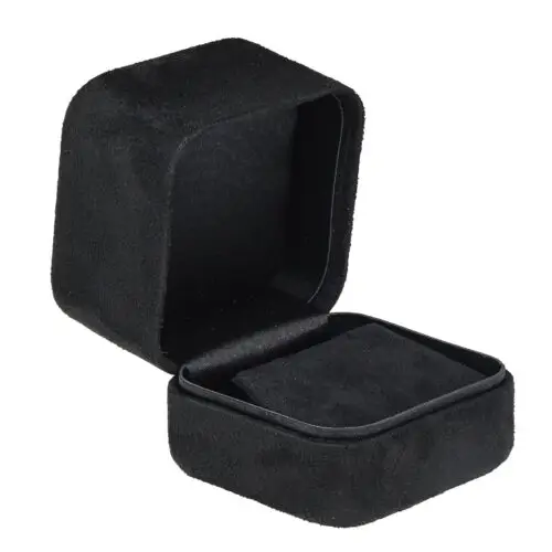 Premium ultrasuede earring box with interior insert compartments and custom branding, displayed open