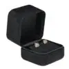 Ultrasuede Earring Box – Custom Branded Jewelry Packaging Premium ultrasuede earring box with interior insert compartments and custom branding, displayed open