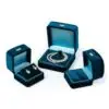 Custom Blue Velour Earring Ring Boxes – Wholesale Packaging Premium blue velour earring and ring boxes with custom insert padding and logo branding