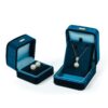 Premium blue velour earring and ring boxes with custom insert padding and logo branding