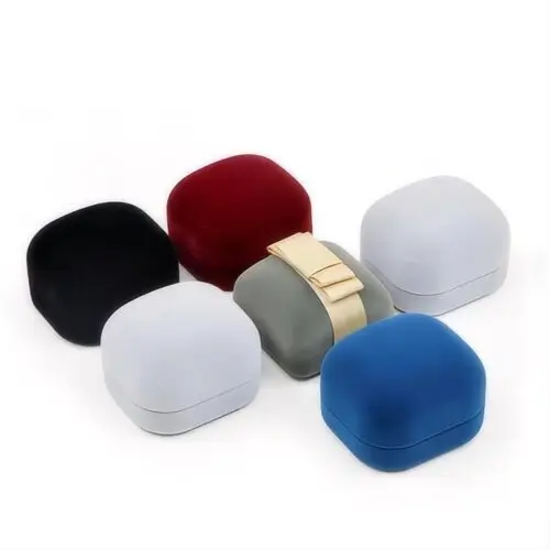 Premium custom velvet earring box with personalized gold logo branding and foam insert