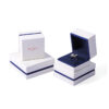 Custom white velvet earring box with branded logo, foam insert, and luxury unboxing packaging for jewelry retailers