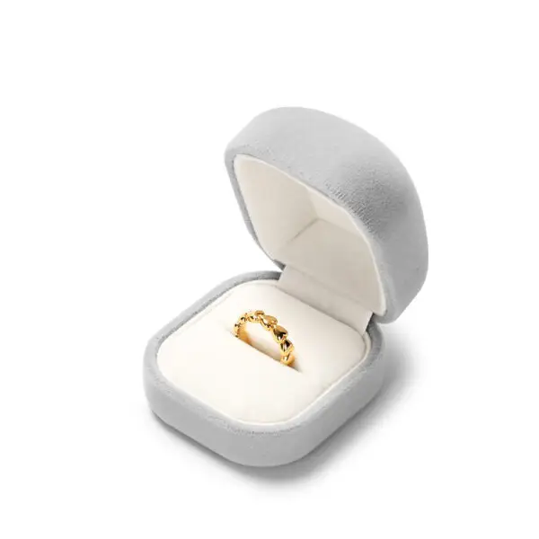 Premium custom velvet earring box with personalized gold logo branding and foam insert