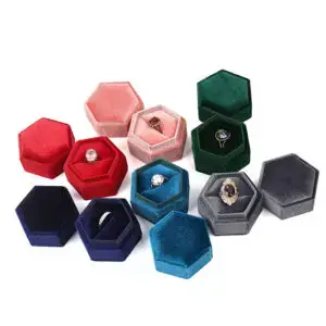 Custom Velvet Hexagon Ring Box with Dual Ring Compartments
