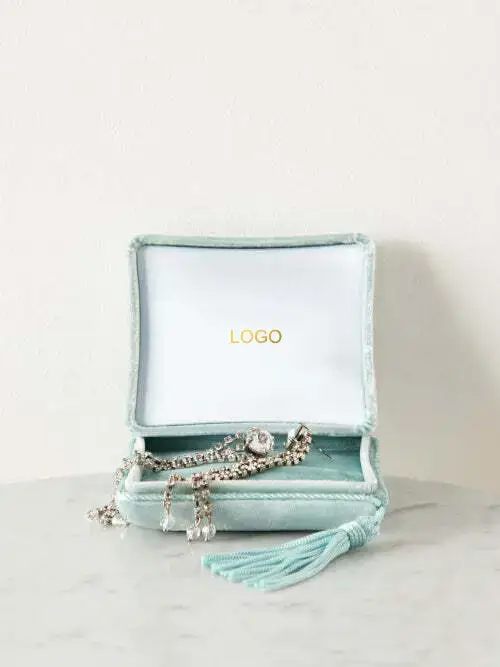 Premium custom velvet travel jewelry box with satin lining, logo branding, and foam insert for jewelry brands