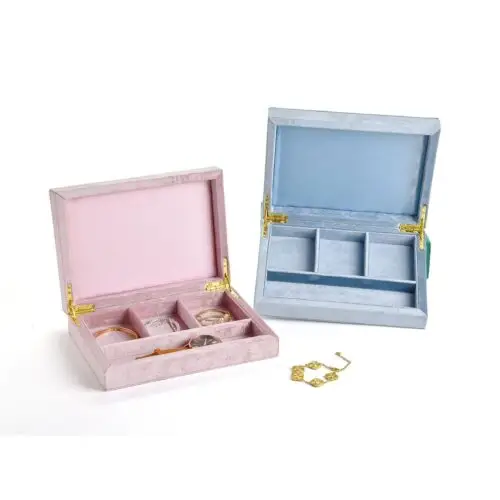 Custom velvet rectangular jewelry display box with soft cushioned interior and full-color logo branding
