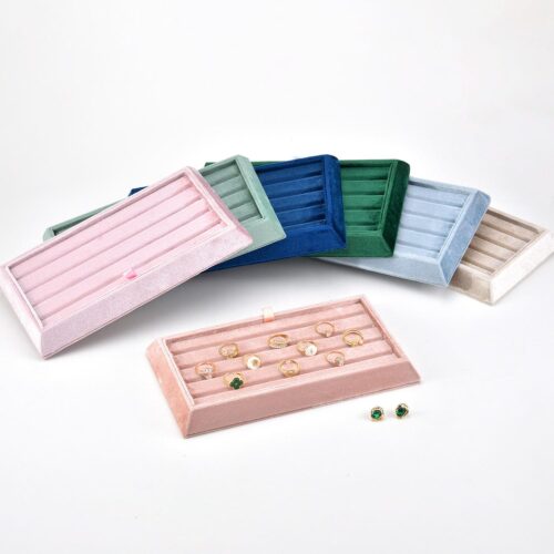Custom velvet jewelry display trays with compartments and logo branding for retail packaging
