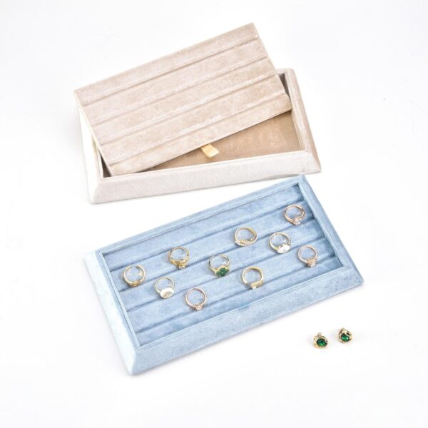 Custom velvet jewelry display trays with compartments and logo branding for retail packaging