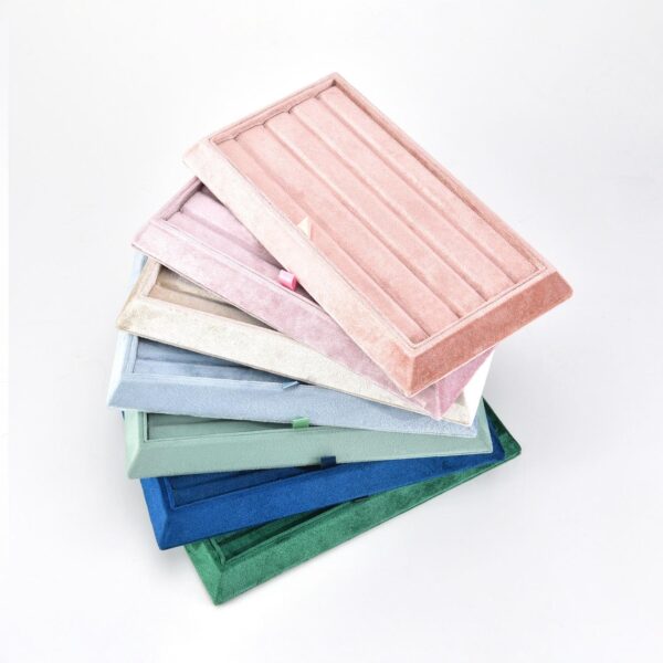 Custom velvet jewelry display trays with compartments and logo branding for retail packaging