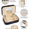 Custom Velvet Jewelry Organizer Case with Mirror — Portable Travel Display Box Custom velvet jewelry organizer case with mirror open, showing necklace hooks, ring rolls, and earring compartments