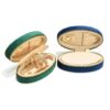 Custom velvet mini oval travel jewelry organizer box with soft interior compartments for rings, earrings, and jewelry storage