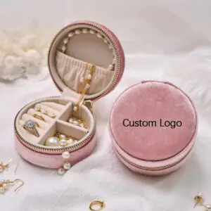 Custom Velvet Round Travel Jewelry Case Set - 3 Sizes, Luxury Packaging