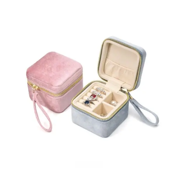 Custom velvet jewelry travel case with personalization and logo branding for jewelry brands