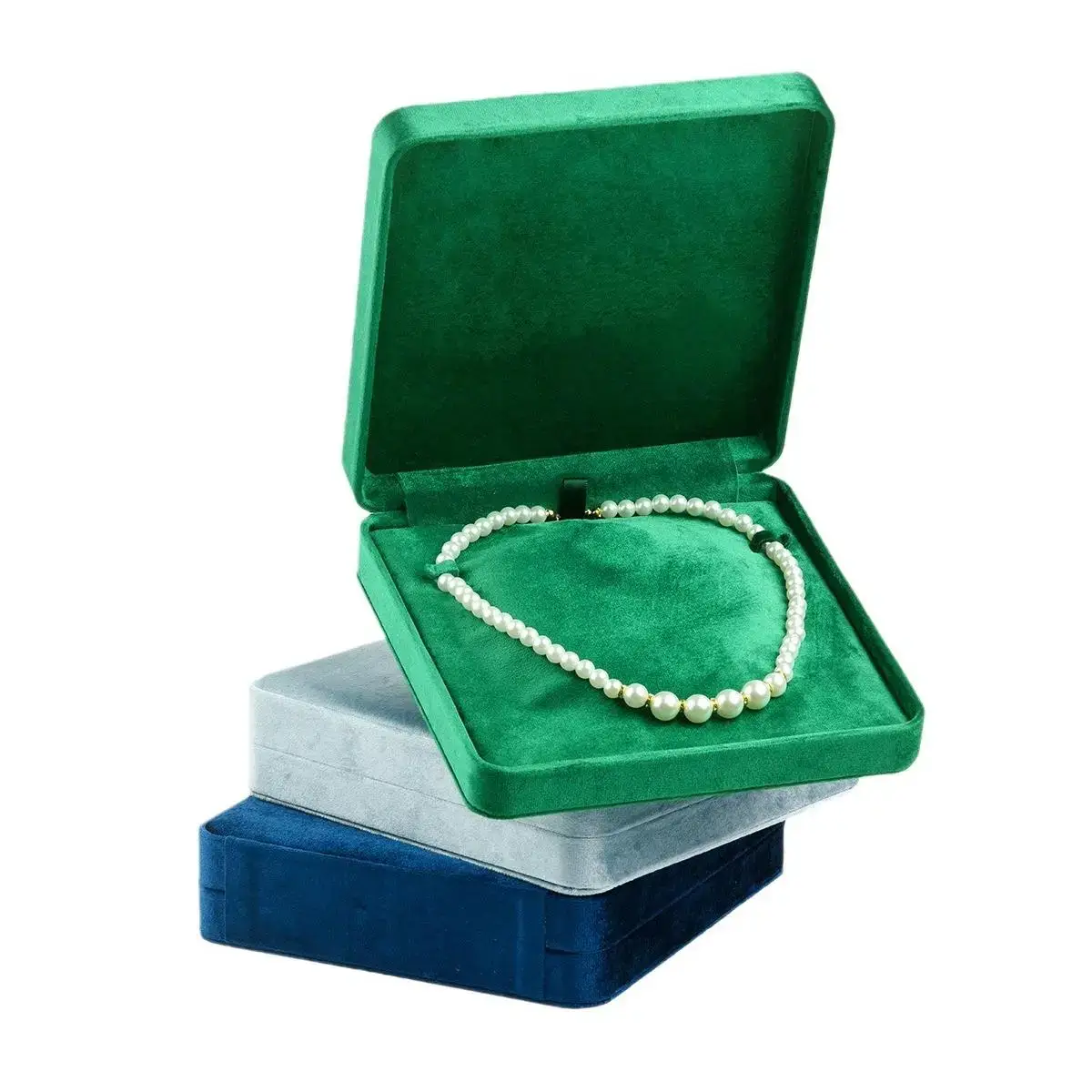 Custom velvet jewelry box for necklaces with personalized logo and pearl finish – B2B wholesale packaging