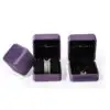 Custom purple velvet necklace and pendant jewelry boxes with gold foil logo, velvet insert, OEM wholesale packaging