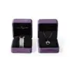 Custom purple velvet necklace and pendant jewelry boxes with gold foil logo, velvet insert, OEM wholesale packaging