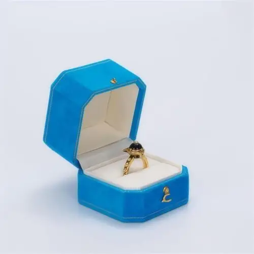 Premium custom velvet engagement ring box with embossed logo and protective foam insert
