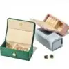 Customizable velvet ring travel jewelry box with custom logo branding, foam interior, compact design