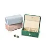 Customizable velvet ring travel jewelry box with custom logo branding, foam interior, compact design