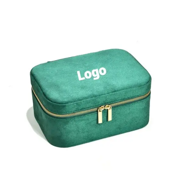 Premium double-layer velvet travel jewelry box with custom compartments and logo branding for wholesale