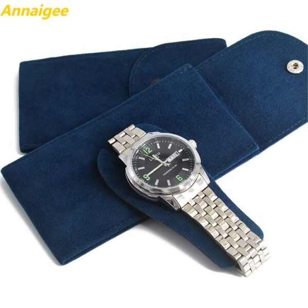 Premium velvet single watch travel storage pouch with custom logo and protective interior padding