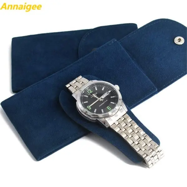 Premium velvet single watch travel storage pouch with custom logo and protective interior padding