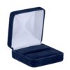 Luxury velveteen double ring box with embossed branding, custom colors, and soft cushioned interior for jewelry retail