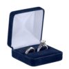 Luxury velveteen double ring box with embossed branding, custom colors, and soft cushioned interior for jewelry retail