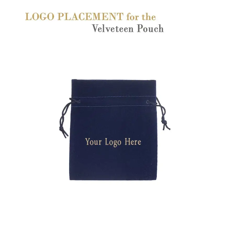 Custom velveteen jewelry pouch with drawstring closure, large size, customizable colors and branding options