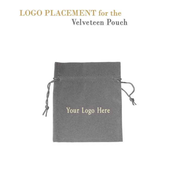 Custom velveteen jewelry pouch with drawstring closure, large size, customizable colors and branding options
