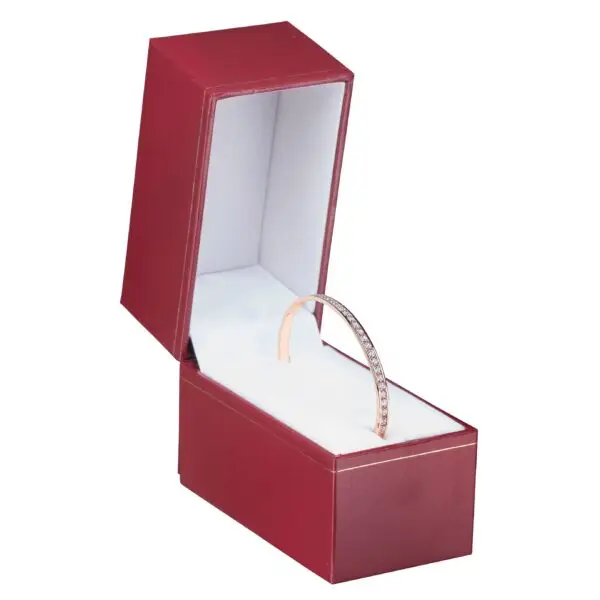 Luxury rigid bangle box with vintage-style interior and custom logo branding, custom jewelry packaging from On The Way