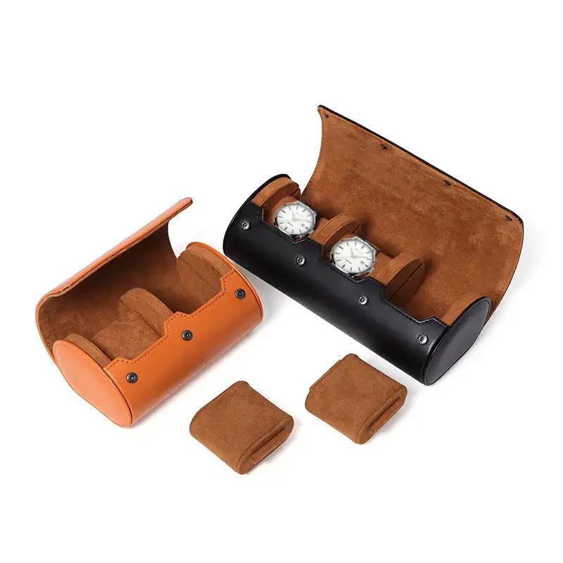 Vintage travel watch roll cases with 1, 2, and 3 slot options, fabric-lined jewelry packaging