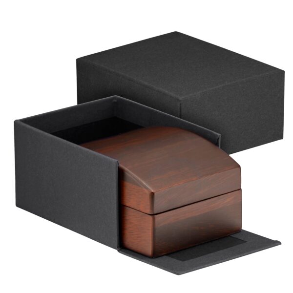 Premium walnut wood T-shaped necklace and pendant display box with custom foam insert and embossed logo branding