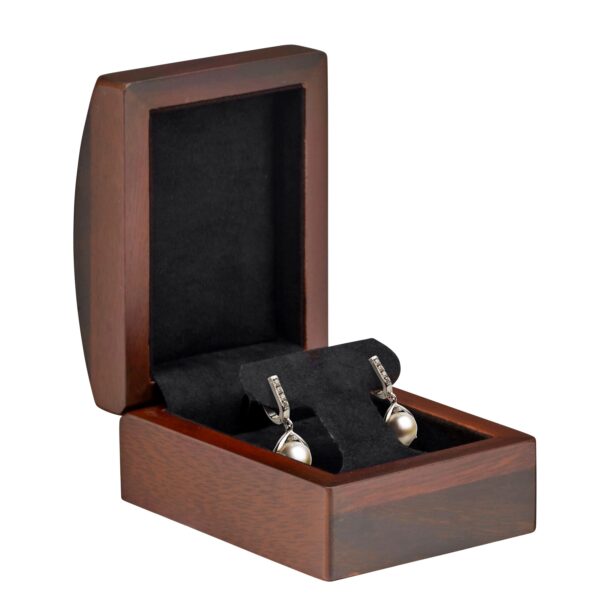 Premium walnut wood T-shaped necklace and pendant display box with custom foam insert and embossed logo branding