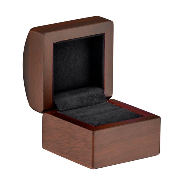 Custom Walnut Wood Ring Box with Personalized Branding – Premium Jewelry Packaging Premium walnut wood ring boxes with custom embossed logo and velvet interior lining for luxury jewelry retail packaging