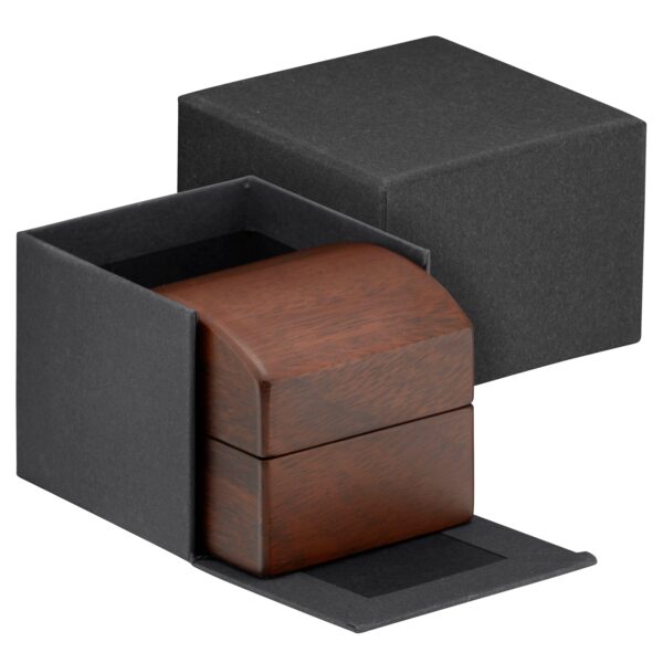 Custom Walnut Wood Ring Box with Personalized Branding – Premium Jewelry Packaging Premium walnut wood ring boxes with custom embossed logo and velvet interior lining for luxury jewelry retail packaging