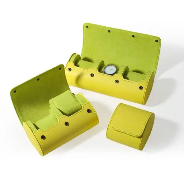 Custom portable multi-slot watch roll organizer with velvet padding and embroidered branding for jewelry retail and wholesale
