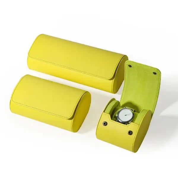 Custom portable multi-slot watch roll organizer with velvet padding and embroidered branding for jewelry retail and wholesale