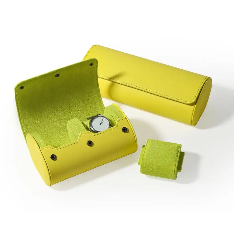 Custom portable multi-slot watch roll organizer with velvet padding and embroidered branding for jewelry retail and wholesale