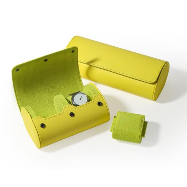 Custom portable multi-slot watch roll organizer with velvet padding and embroidered branding for jewelry retail and wholesale