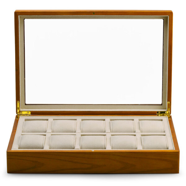 Premium 10-watch custom storage box with velvet dividers and white-label branding for jewelry retailers