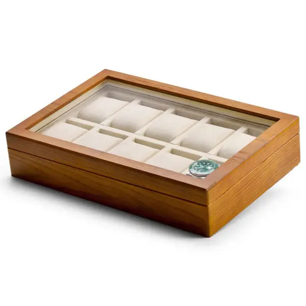 Premium 10-watch custom storage box with velvet dividers and white-label branding for jewelry retailers