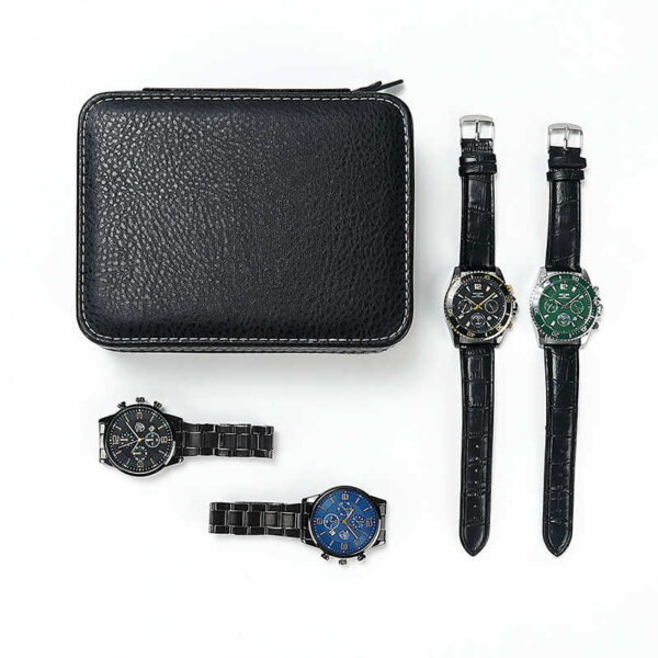 Professional fabric watch storage case with zippered compartments for jewelry brand packaging